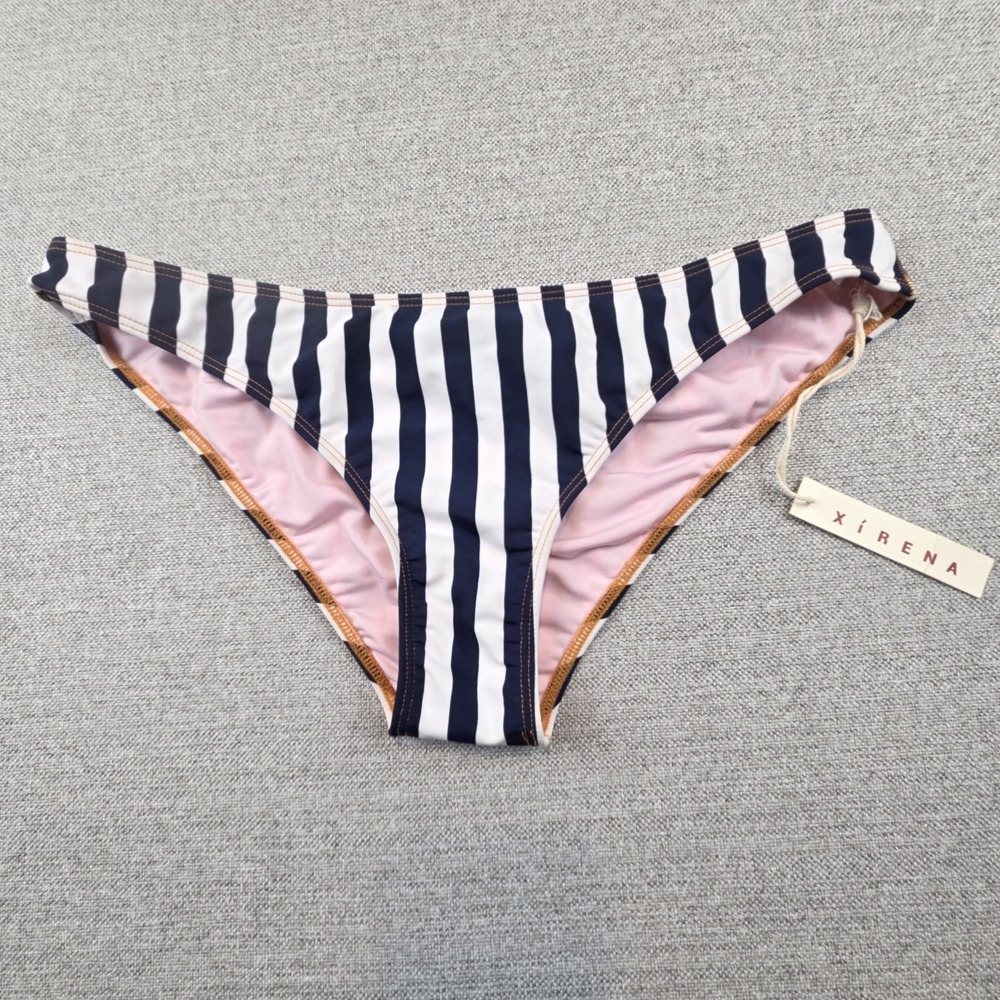 Xirena Blue Team Blue & White Striped Bikini Bottoms Size Large Beach Resortwear